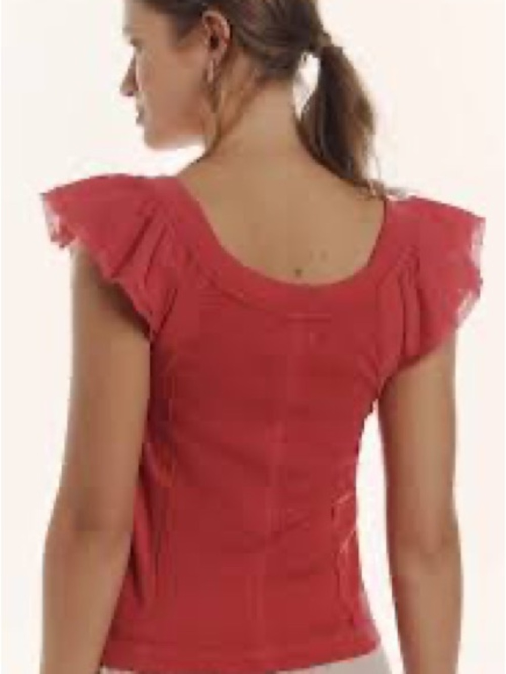 Pilcro Bright Pink Ruffled Off-Shoulder Ribbed Top - Picture 3 of 5